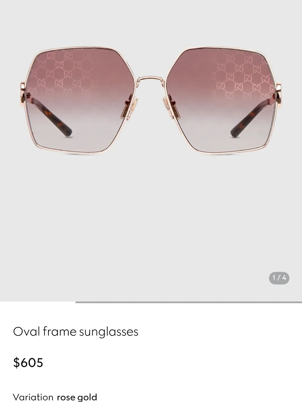 AUTHENTIC - Gucci Rose Gold Oval Frame Sunglasses - Pink Gradient Lenses